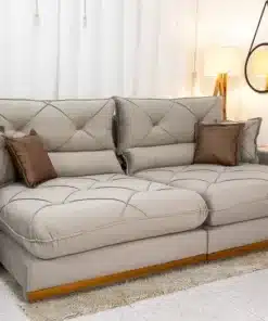 Sofá Retrátil Reclinável Gran Bello 2.90m Veludo Capuccino - D33 e Molas Ensacadas