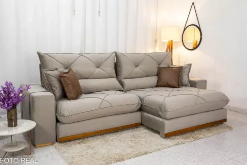 Sofá Retrátil Reclinável Gran Bello 2.90m Veludo Capuccino - D33 e Molas Ensacadas - Imagem 2