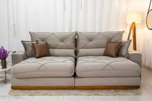 Sofá Retrátil Reclinável Gran Bello 2.90m Veludo Capuccino - D33 e Molas Ensacadas - Imagem 5