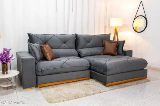 Sofá Retrátil Reclinável Gran Bello 2.90m Veludo Cinza – D33 e Molas Ensacadas - Imagem 2