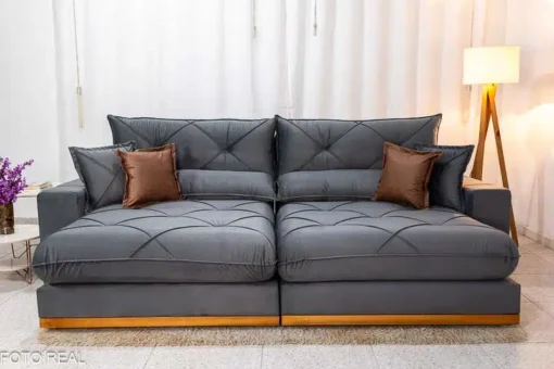 Sofá Retrátil Reclinável Gran Bello 2.90m Veludo Cinza – D33 e Molas Ensacadas - Imagem 4