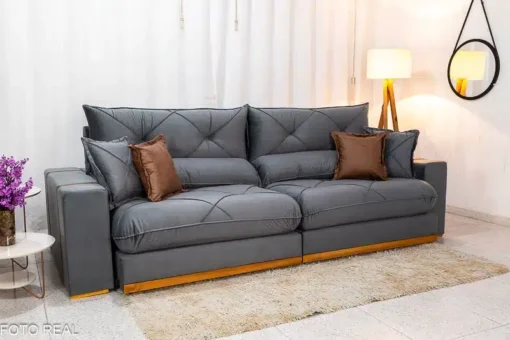 Sofá Retrátil Reclinável Gran Bello 2.90m Veludo Cinza – D33 e Molas Ensacadas - Imagem 3