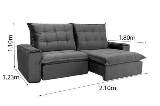 Sofá Retrátil Reclinável Grécia 2.10m Veludo Cinza Marrom – D33 e Molas Ensacadas - Imagem 9