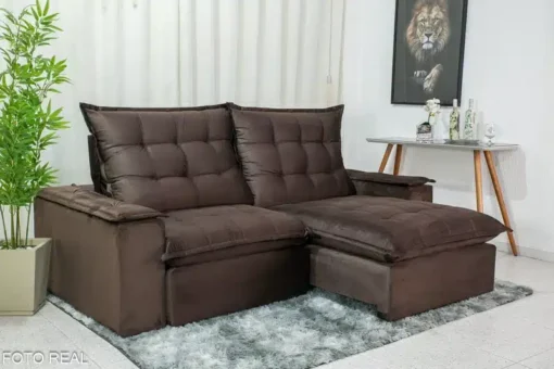 Sofá Retrátil Reclinável Grécia 2.10m Veludo Cinza Marrom – D33 e Molas Ensacadas - Imagem 2