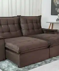 Sofá Retrátil Reclinável Grécia 2.10m Veludo Cinza Marrom – D33 e Molas Ensacadas