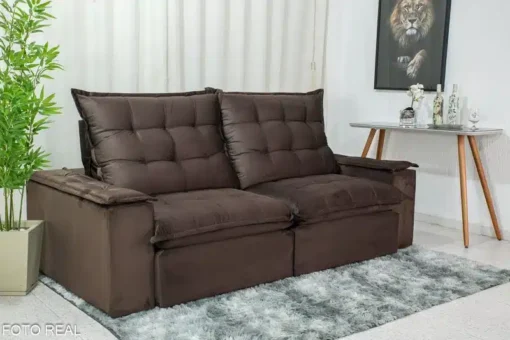 Sofá Retrátil Reclinável Grécia 2.10m Veludo Cinza Marrom – D33 e Molas Ensacadas - Imagem 3