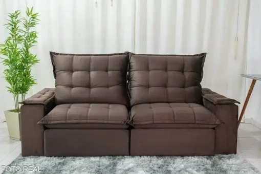Sofá Retrátil Reclinável Grécia 2.10m Veludo Cinza Marrom – D33 e Molas Ensacadas - Imagem 5