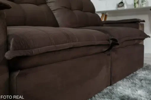 Sofá Retrátil Reclinável Grécia 2.10m Veludo Cinza Marrom – D33 e Molas Ensacadas - Imagem 7