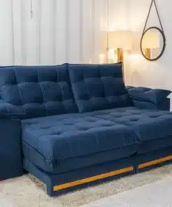 Sofá Retrátil Reclinável Barcelona 2.30m Veludo Azul – D33 e Molas Ensacadas
