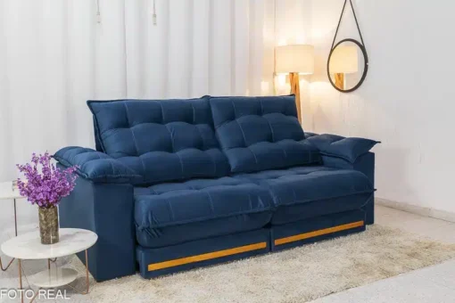 Sofá Retrátil Reclinável Barcelona 2.30m Veludo Azul – D33 e Molas Ensacadas - Imagem 3
