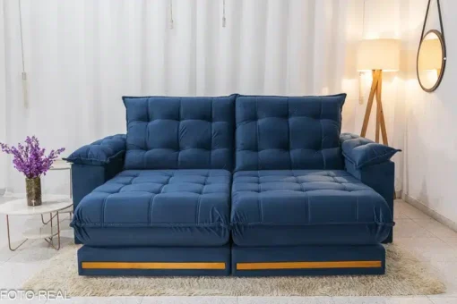 Sofá Retrátil Reclinável Barcelona 2.30m Veludo Azul – D33 e Molas Ensacadas - Imagem 4