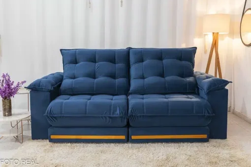 Sofá Retrátil Reclinável Barcelona 2.30m Veludo Azul – D33 e Molas Ensacadas - Imagem 5