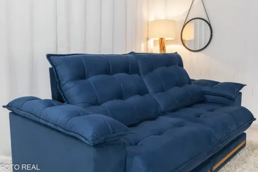 Sofá Retrátil Reclinável Barcelona 2.30m Veludo Azul – D33 e Molas Ensacadas - Imagem 6