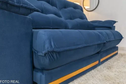 Sofá Retrátil Reclinável Barcelona 2.30m Veludo Azul – D33 e Molas Ensacadas - Imagem 7