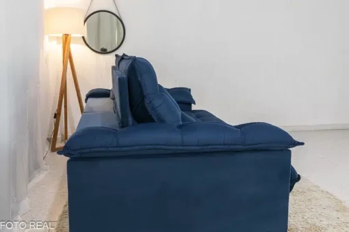Sofá Retrátil Reclinável Barcelona 2.30m Veludo Azul – D33 e Molas Ensacadas - Imagem 8