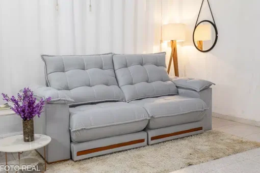 Sofá Retrátil Reclinável Barcelona 2.30m Veludo Prata – D33 e Molas Ensacadas - Imagem 3