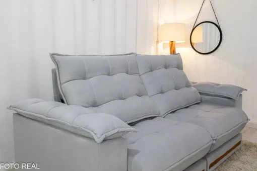 Sofá Retrátil Reclinável Barcelona 2.30m Veludo Prata – D33 e Molas Ensacadas - Imagem 6