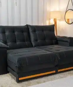Sofá Retrátil Reclinável Barcelona 2.30m Veludo Preto – D33 e Molas Ensacadas