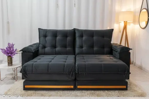 Sofá Retrátil Reclinável Barcelona 2.30m Veludo Preto – D33 e Molas Ensacadas - Imagem 4