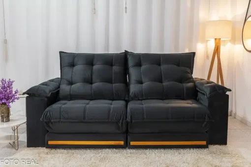 Sofá Retrátil Reclinável Barcelona 2.30m Veludo Preto – D33 e Molas Ensacadas - Imagem 5