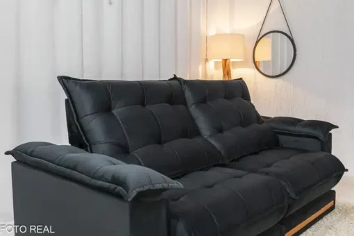 Sofá Retrátil Reclinável Barcelona 2.30m Veludo Preto – D33 e Molas Ensacadas - Imagem 6
