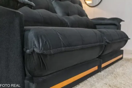 Sofá Retrátil Reclinável Barcelona 2.30m Veludo Preto – D33 e Molas Ensacadas - Imagem 7