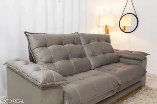 Sofá Retrátil Reclinável Barcelona 2.50m Veludo Cinza – D33 e Molas Ensacadas - Imagem 6
