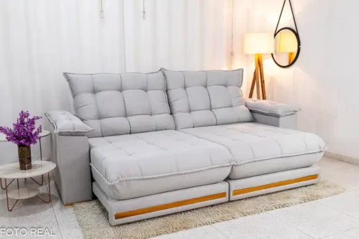 Sofá Retrátil Reclinável Barcelona 2.30m Linho Cinza Claro - D33 e Molas Ensacadas - Imagem 2