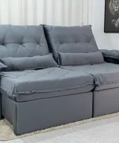 Sofá Retrátil Reclinável Califórnia 2.50m Veludo Cinza – D28 Hiper