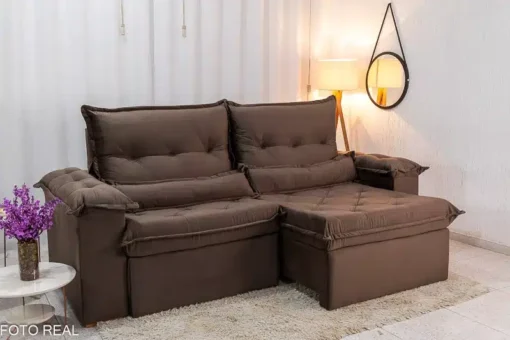 Sofá Retrátil Reclinável Califórnia 2.50m Veludo Marrom - D28 Hiper - Imagem 2
