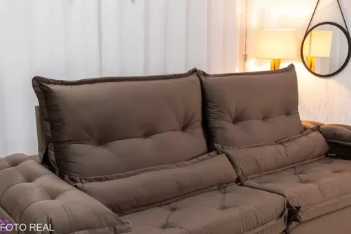 Sofá Retrátil Reclinável Califórnia 2.50m Veludo Marrom - D28 Hiper - Imagem 6