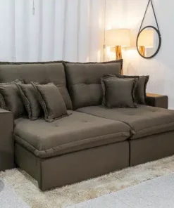 Sofá Retrátil Reclinável Ferrara 2.50m Veludo Marrom – D33 e Molas Ensacadas