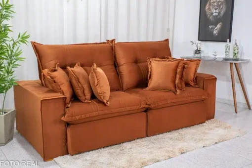 Sofá Retrátil Reclinável Ferrara 2.50m Veludo Terracota - D33 e Molas Ensacadas - Imagem 3