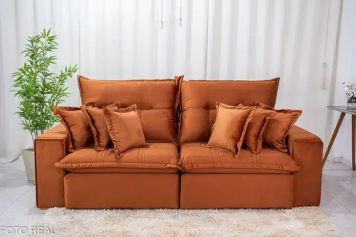 Sofá Retrátil Reclinável Ferrara 2.50m Veludo Terracota - D33 e Molas Ensacadas - Imagem 5