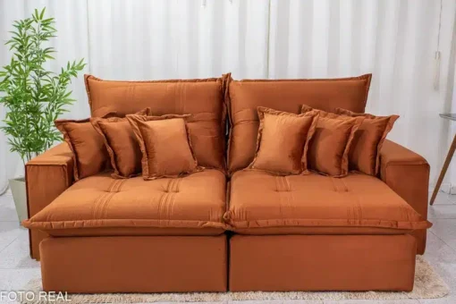 Sofá Retrátil Reclinável Ferrara 2.50m Veludo Terracota - D33 e Molas Ensacadas - Imagem 4