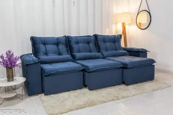 Sofá Retrátil Reclinável Grécia 2.70m Veludo Azul – Sem Caixa - Image 2