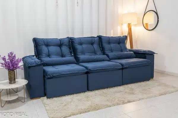 Sofá Retrátil Reclinável Grécia 2.70m Veludo Azul – Sem Caixa - Image 3