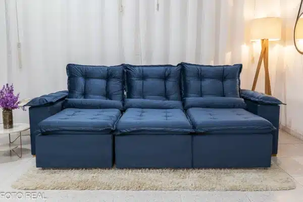 Sofá Retrátil Reclinável Grécia 2.70m Veludo Azul – Sem Caixa - Image 4