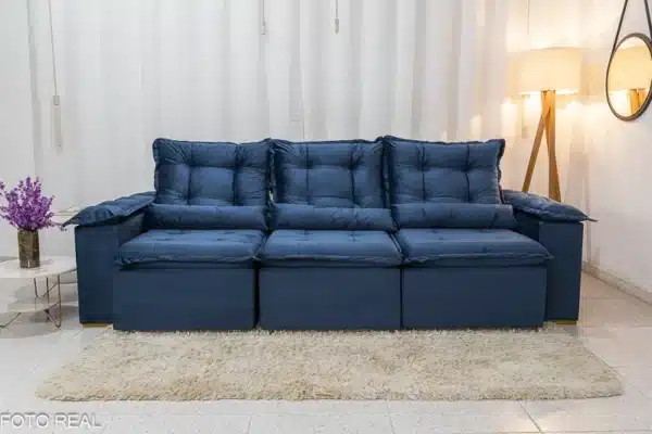 Sofá Retrátil Reclinável Grécia 2.70m Veludo Azul – Sem Caixa - Image 5