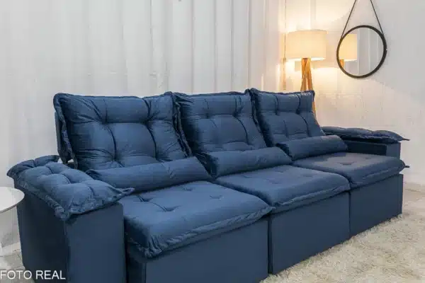 Sofá Retrátil Reclinável Grécia 2.70m Veludo Azul – Sem Caixa - Image 6