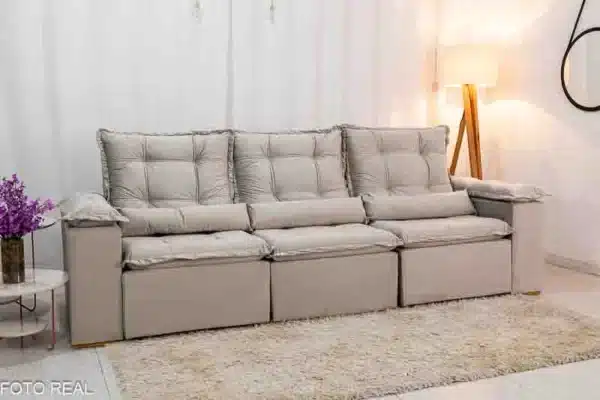 Sofá Retrátil Reclinável Grécia 2.70m Veludo Bege – Sem Caixa - Image 4