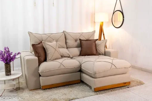 Sofá Retrátil Reclinável Gran Bello 2.00m Linho Bege - D33 e Molas Ensacadas - Imagem 2