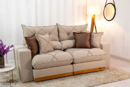 Sofá Retrátil Reclinável Gran Bello 2.00m Linho Bege - D33 e Molas Ensacadas - Imagem 3