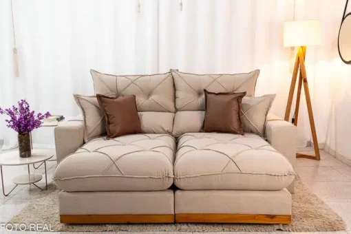 Sofá Retrátil Reclinável Gran Bello 2.00m Linho Bege - D33 e Molas Ensacadas - Imagem 4