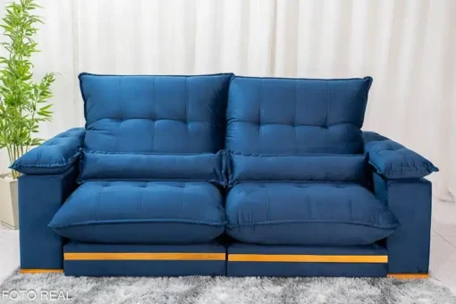 Sofá Retrátil Reclinável Ibiza Deluxe 2.30m Veludo Azul - D33 e Molas Ensacadas - Imagem 6