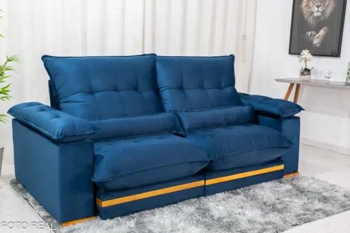 Sofá Retrátil Reclinável Ibiza Deluxe 2.30m Veludo Azul - D33 e Molas Ensacadas - Imagem 3