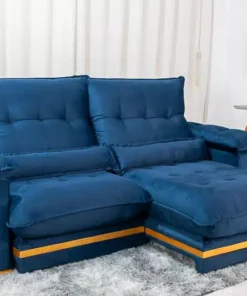 Sofá Retrátil Reclinável Ibiza Deluxe 2.30m Veludo Azul - D33 e Molas Ensacadas