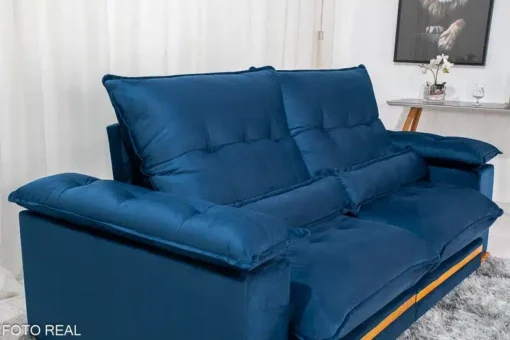 Sofá Retrátil Reclinável Ibiza Deluxe 2.30m Veludo Azul - D33 e Molas Ensacadas - Imagem 4