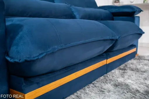 Sofá Retrátil Reclinável Ibiza Deluxe 2.30m Veludo Azul - D33 e Molas Ensacadas - Imagem 7