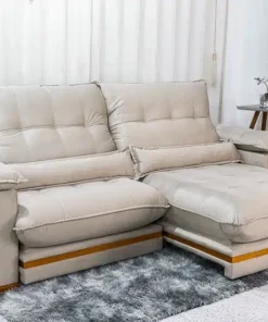 Sofá Retrátil Reclinável Ibiza Deluxe 2.30m Veludo Bege – D33 e Molas Ensacadas